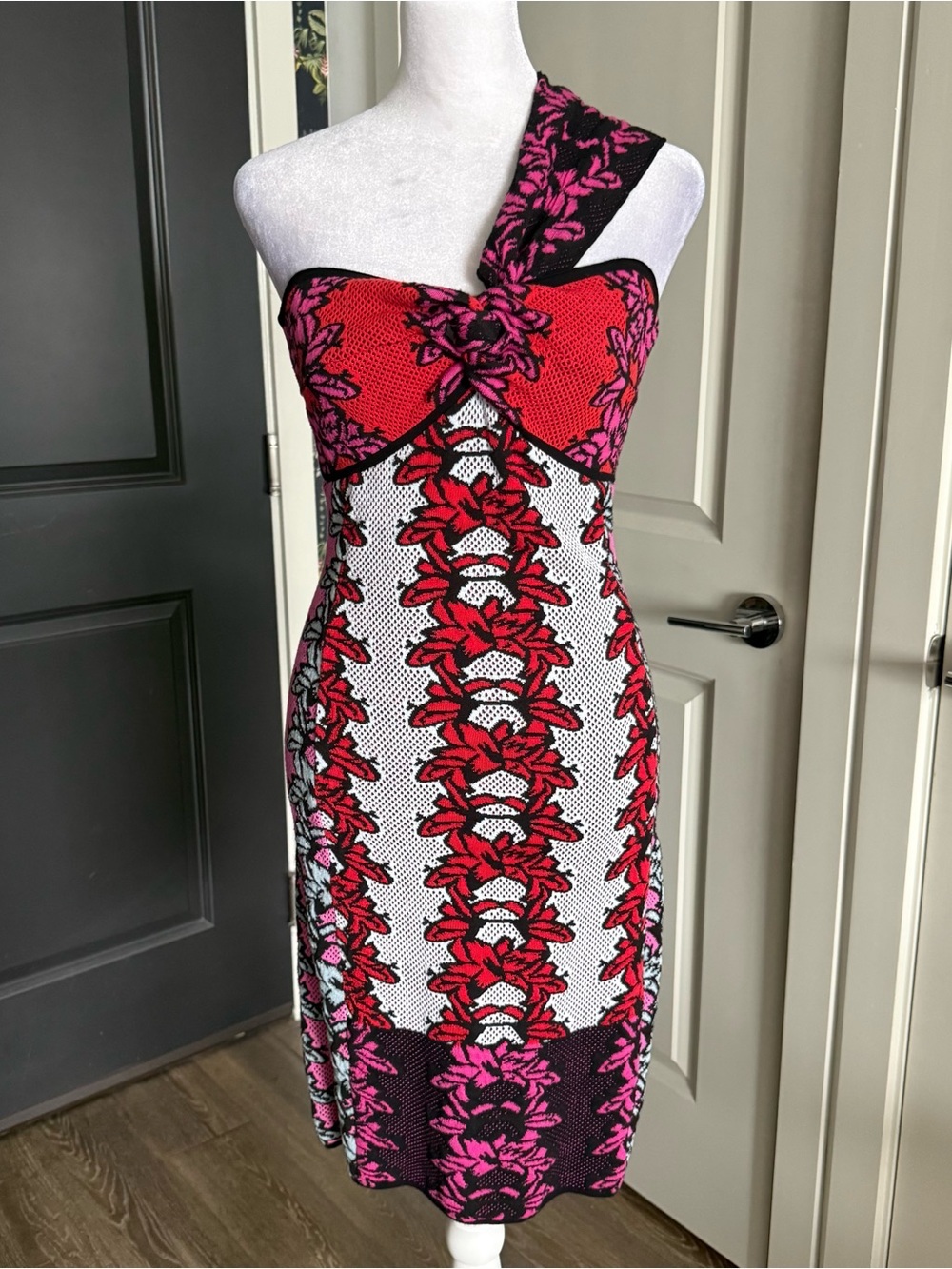 Missoni One Shoulder Bodycon Knit Floral Print Party Dress Size IT 42 US 6